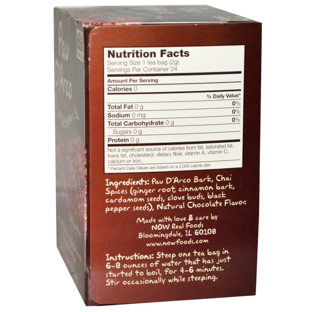 Now Foods Chá de Pau D'Arco Sem Cafeína - 24 Saquinhos de Chá para Bem-Estar - Imagem 2