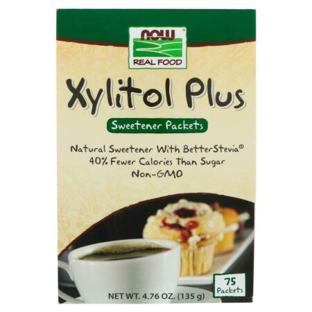 Xylitol mais com Extrato de Stevia Now Foods 75 Pacotes