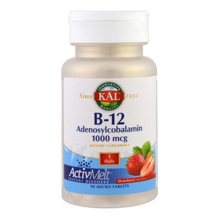 Kal, B-12 Adenosylcobalamin - Sabor Morango - 90 Microcomprimidos