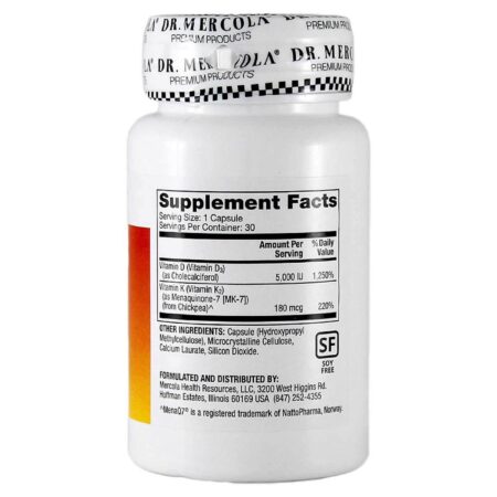 Dr. Mercola, Vitamina D 5000 IU e K2 180 mcg - 30 Cápsulas - Image 2