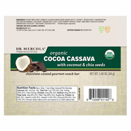 Dr. Mercola Barras de mandioca de cacau (Caixa) - 12 unidades - 1,55 oz. (44g) Barras - Image 3