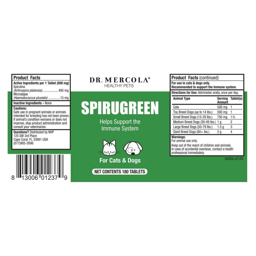 Dr. Mercola SpiruGreen Superfood para Pets: 180 Tabletes Naturais - Imagem 2