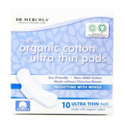 Dr. Mercola Absorventes Ultrafinos Com Algodão Orgânico Noturno Com Abas - 10 Unidades