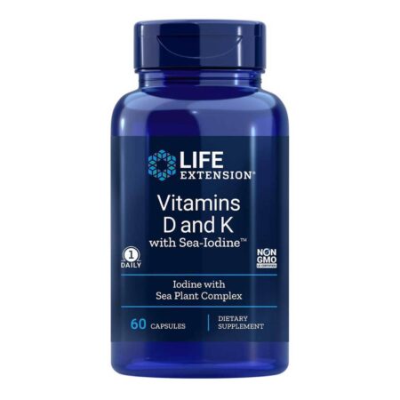 Life Extension, Vitaminas D e K com Iodo Marinho - 60 Cápsulas Vegetarianas