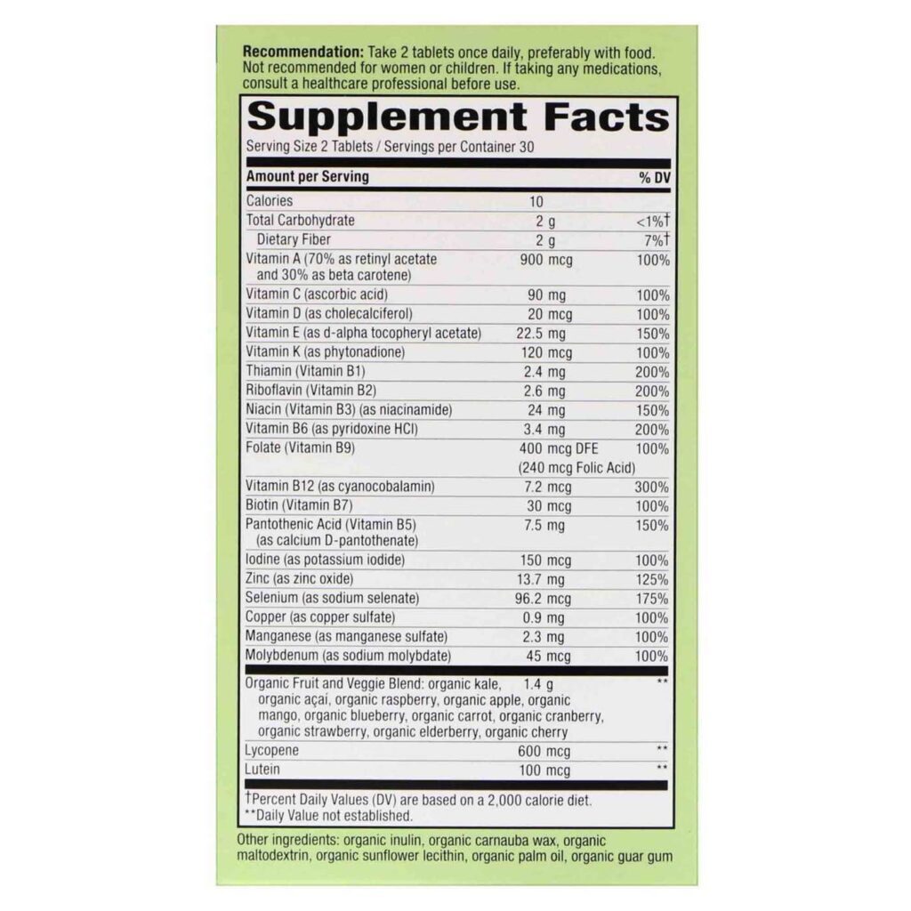 Nature's Way Alive!® Multivitaminas Vegetarianas para Homens - Mistura de Frutas - 60 Tabletes - Imagem 2
