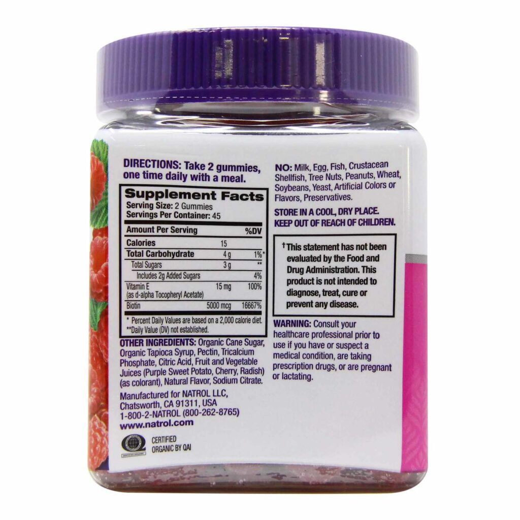 Natrol Gomas Cabelo Pele Unhas Framboesa 90 Unidades - Nutrição Essencial - Imagem 2