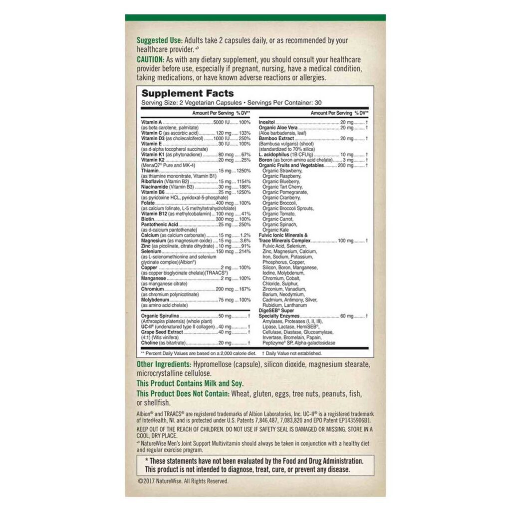 NatureWise Men's Multivitamin & Mineral Whole Food Complex com Suporte Articular - 60 Cápsulas - Imagem 4