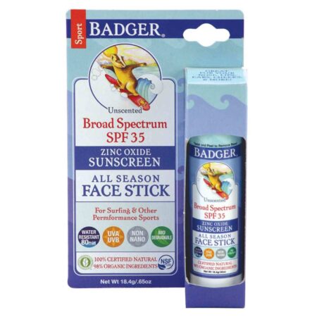 Badger, Protetor Solar Facial Sports FPS 35 Sem Fragrância - 1 Stick (18,4 g)