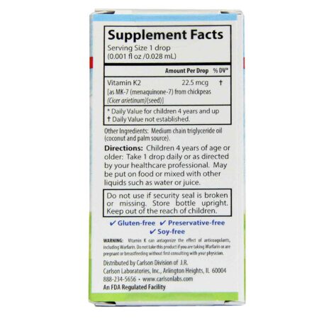 Carlson Labs, Super Daily® K2 - Vitamina K Líquida para Crianças - 10.16 mL (0,34 fl oz) - Image 3