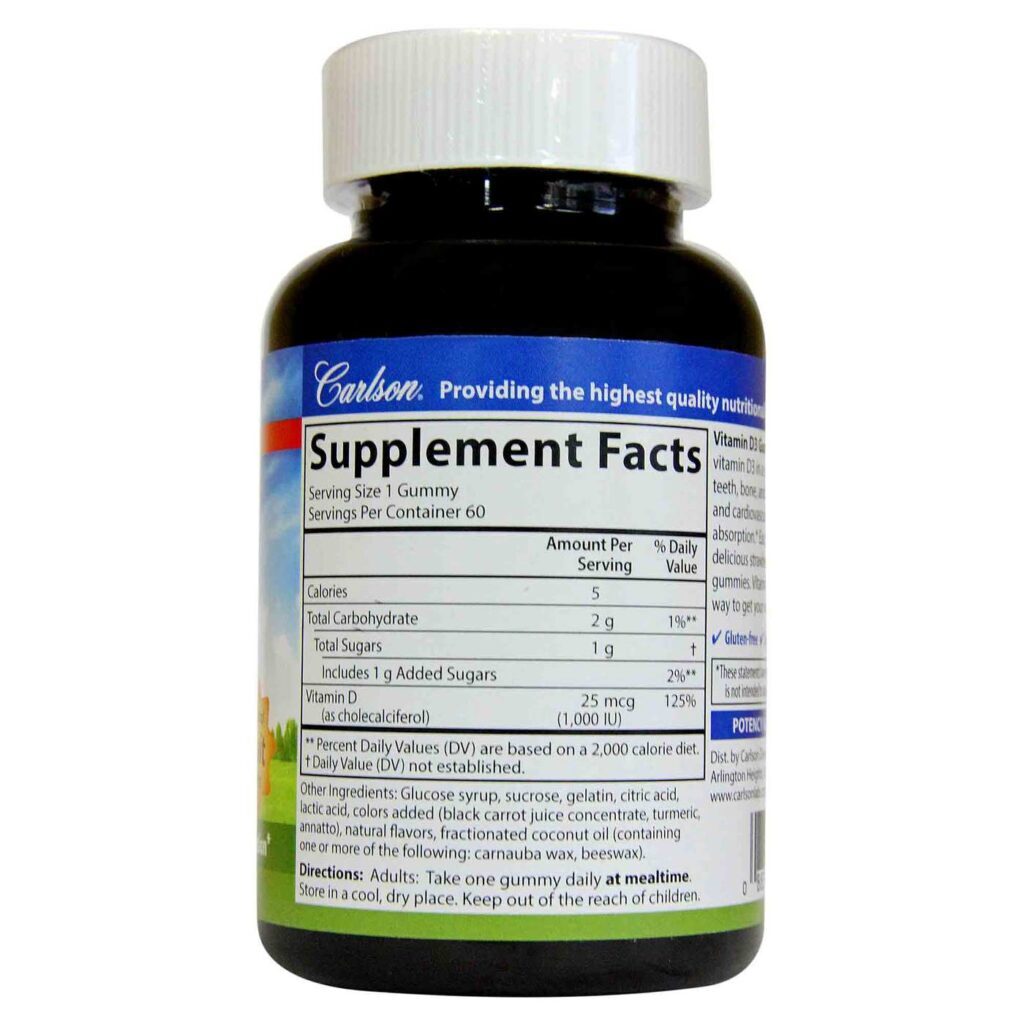 Carlson Labs Vitamina D3 1000 IU Sabor Frutas - 60 Gomas: Essencial para Imunidade e Saúde Óssea no Brasil - Imagem 2