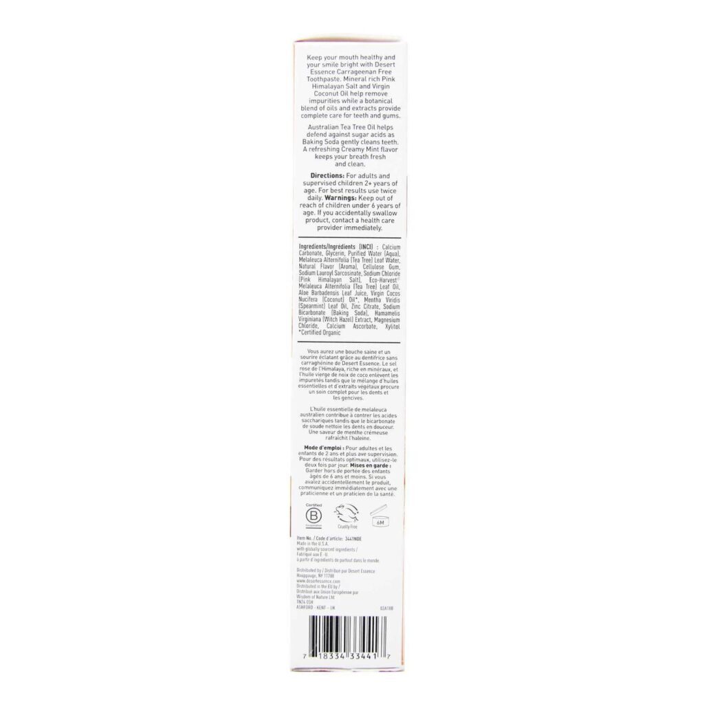 Desert Essence Creme Dental Sal Rosa Himalaia 176g - Higiene Bucal Natural - Imagem 2