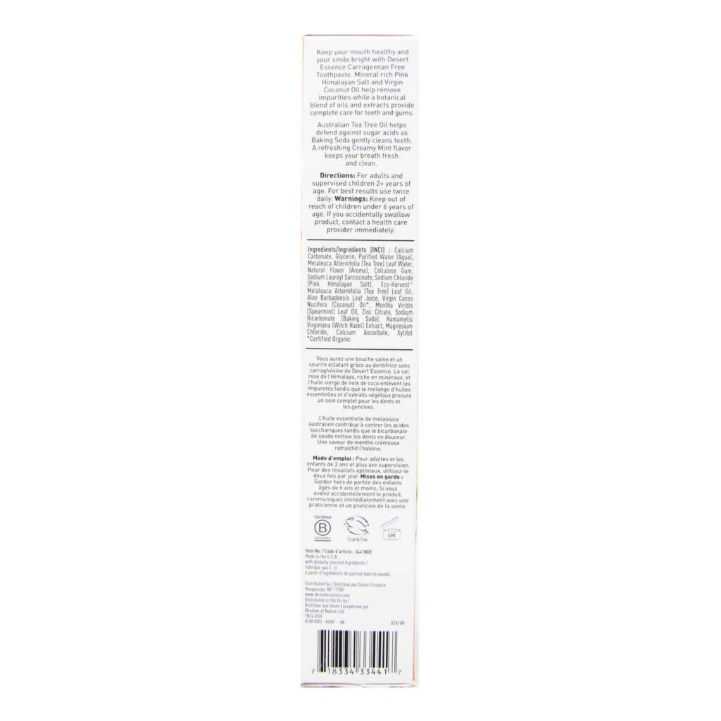 Desert Essence Creme Dental Sal Rosa Himalaia 176g - Higiene Bucal Natural - Imagem 4