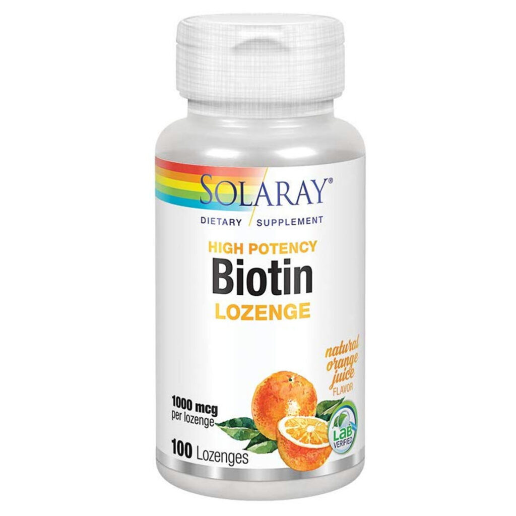 Solaray Biotina Alta Potência 1000 mcg Sabor Laranja - 100 Pastilhas