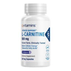 eVitamins L-Carnitina 500mg 30 Cápsulas Vegetarianas: Energia e Metabolismo