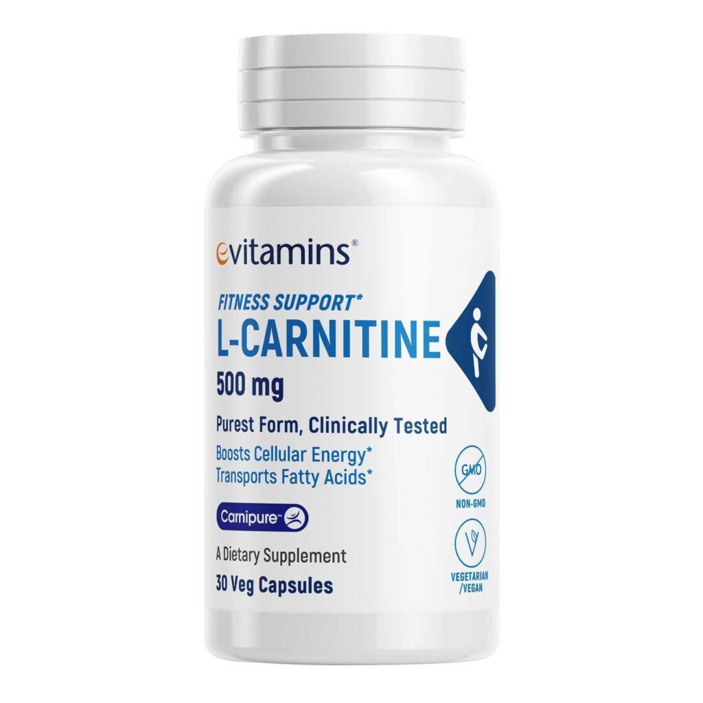 eVitamins L-Carnitina 500mg 30 Cápsulas Vegetarianas: Energia e Metabolismo