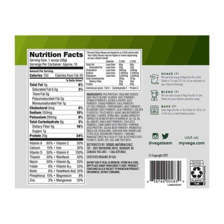 Vega One Organic Shake Tudo em Um Sem Açúcar 382g - Nutrição Completa - Imagem 3
