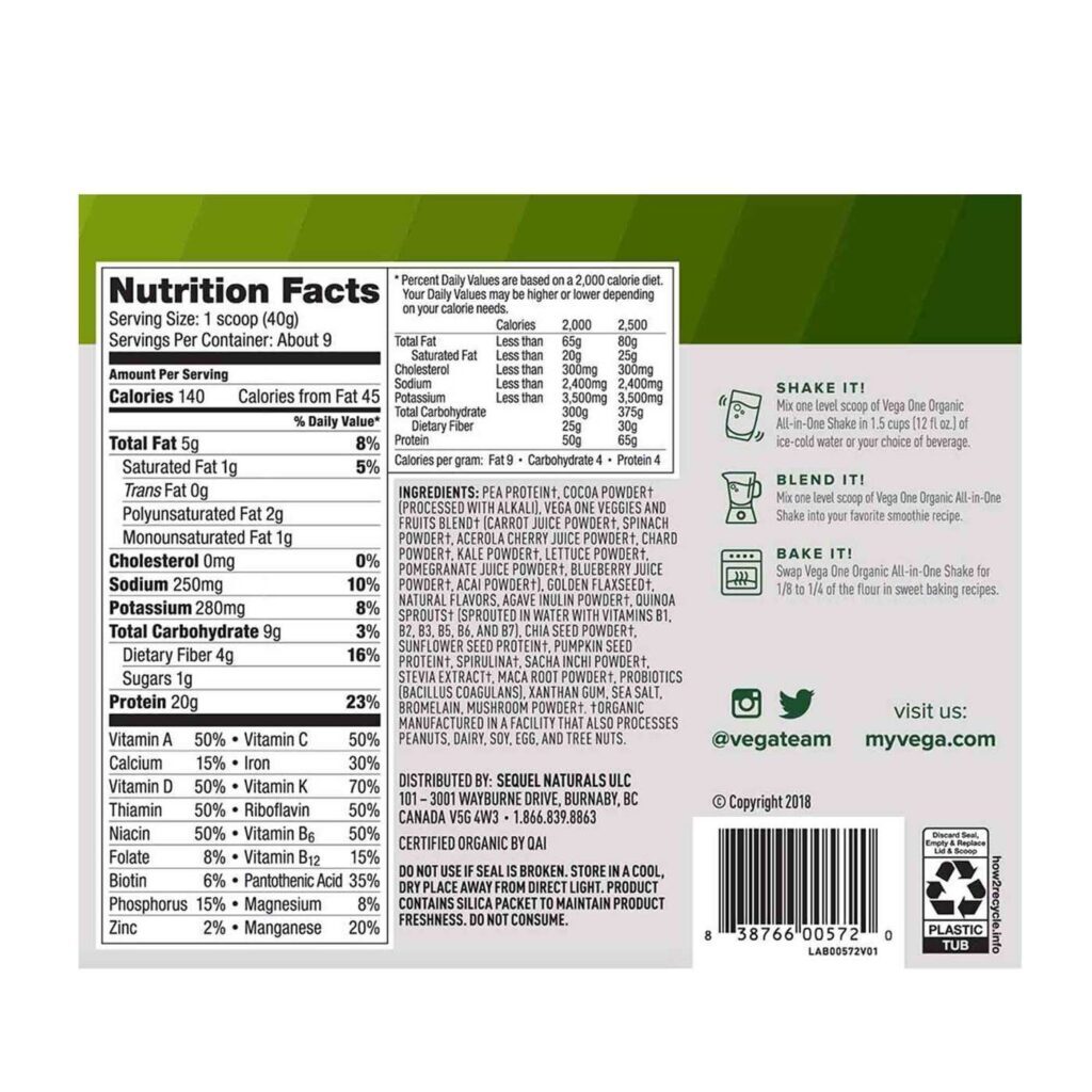 Vega One Shake Orgânico Chocolate Menta 359g: Nutrição Completa All-in-One - Imagem 3