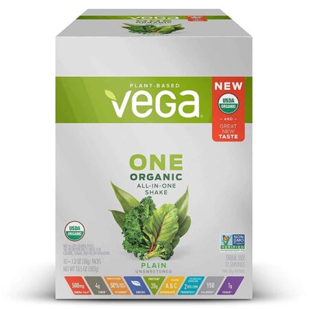 Vega One, Shake Orgânico All-in-One, Sem Sabor - 10 Pacotes