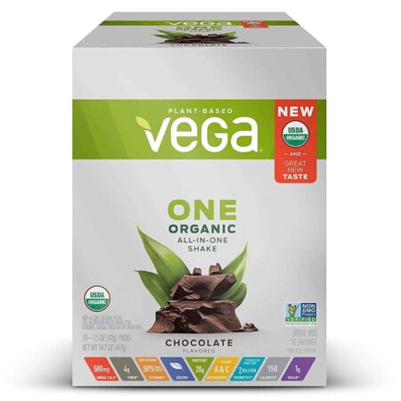 Vega One, Shake Orgânico All-in-One, Chocolate - 10 Pacotes (417g Total)