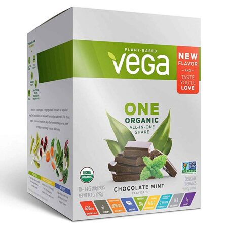 Vega One, Shake Orgânico All-in-One, Chocolate Mentolado - 10 Pacotes (399 g Total)