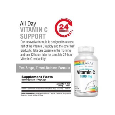Solaray Vitamina C 1000 mg - 250 Cápsulas Vegetarianas: Imunidade e Vitalidade - Imagem 2