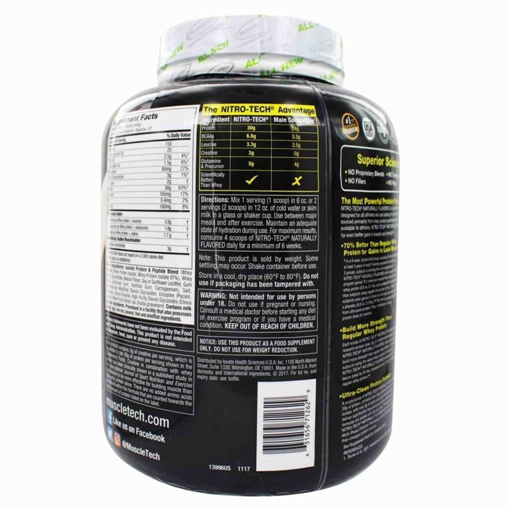 Whey Protein Nitro Tech Naturally Flavored Vanilla MuscleTech 1.8kg - Performance Pura - Imagem 3
