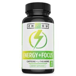 Zhou Nutrition Energia + Foco: Cafeína + L-Teanina - 60 Cápsulas Vegetais