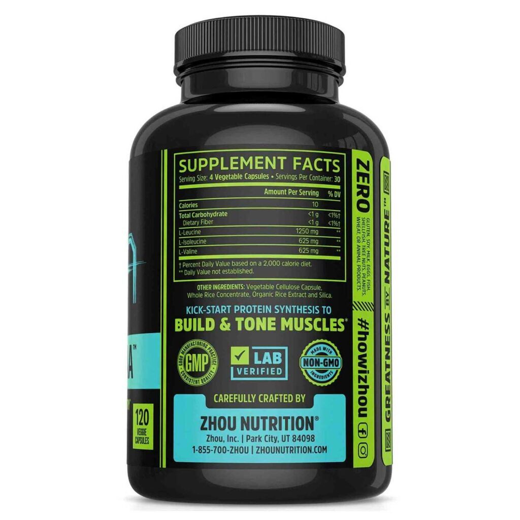 Zhou Nutrition BCAA Muscular: Recuperação Máxima com 120 Cápsulas Vegetais - Imagem 3