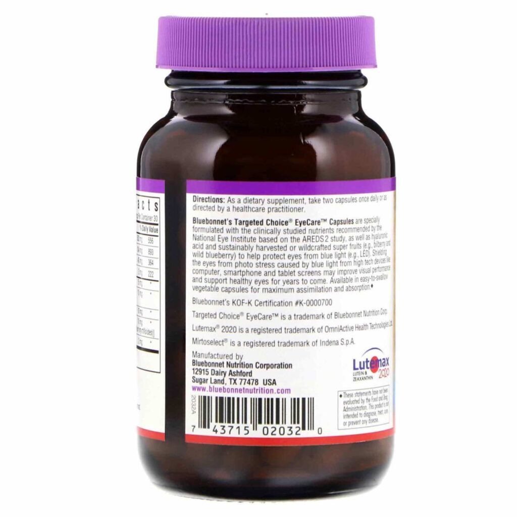 Bluebonnet Nutrition Targeted Choice Cuidado com os Olhos - 60 Cápsulas Vegetarianas - Imagem 3