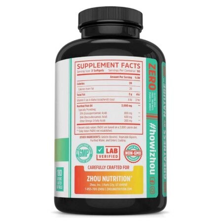 Zhou Nutrition, Óleo de Peixe com Ômega 3 Purificado - 180 Cápsulas com Revestimento Entérico - Image 3