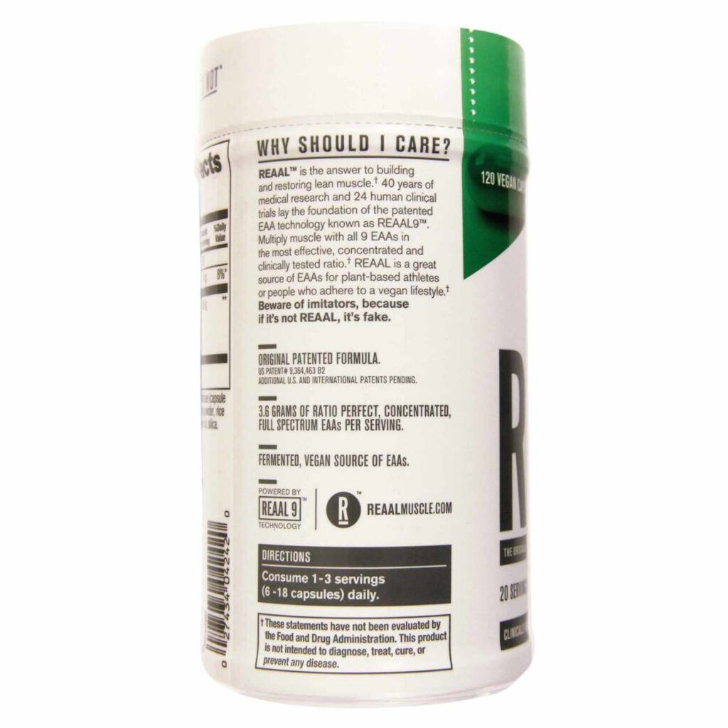 REAAL Essential Amino Acid Muscle Multiplier 120 Cápsulas Veganas - Construa Massa Muscular - Imagem 2