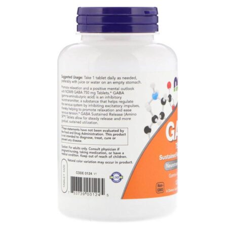 Now Foods, GABA 750 mg - 120 Comprimidos - Image 3