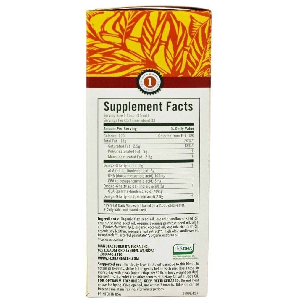Flora Udo's Oil DHA 500ml: Puro Óleo de Linhaça e Algas para Saúde Cerebral e Corporal - Imagem 2