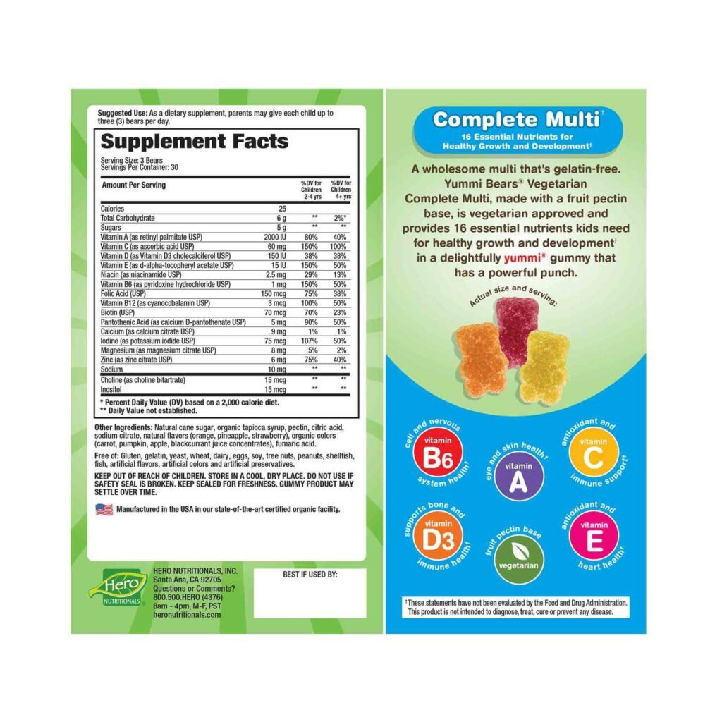 Hero Nutritionals Yummi Bears Multivitamínico Completo para Crianças - 90 Gomas Mastigáveis - Imagem 2