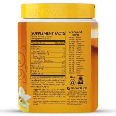 Sunwarrior Proteína Clássica Plus Baunilha 375g – Massa Muscular e Energia Pura — foto 2