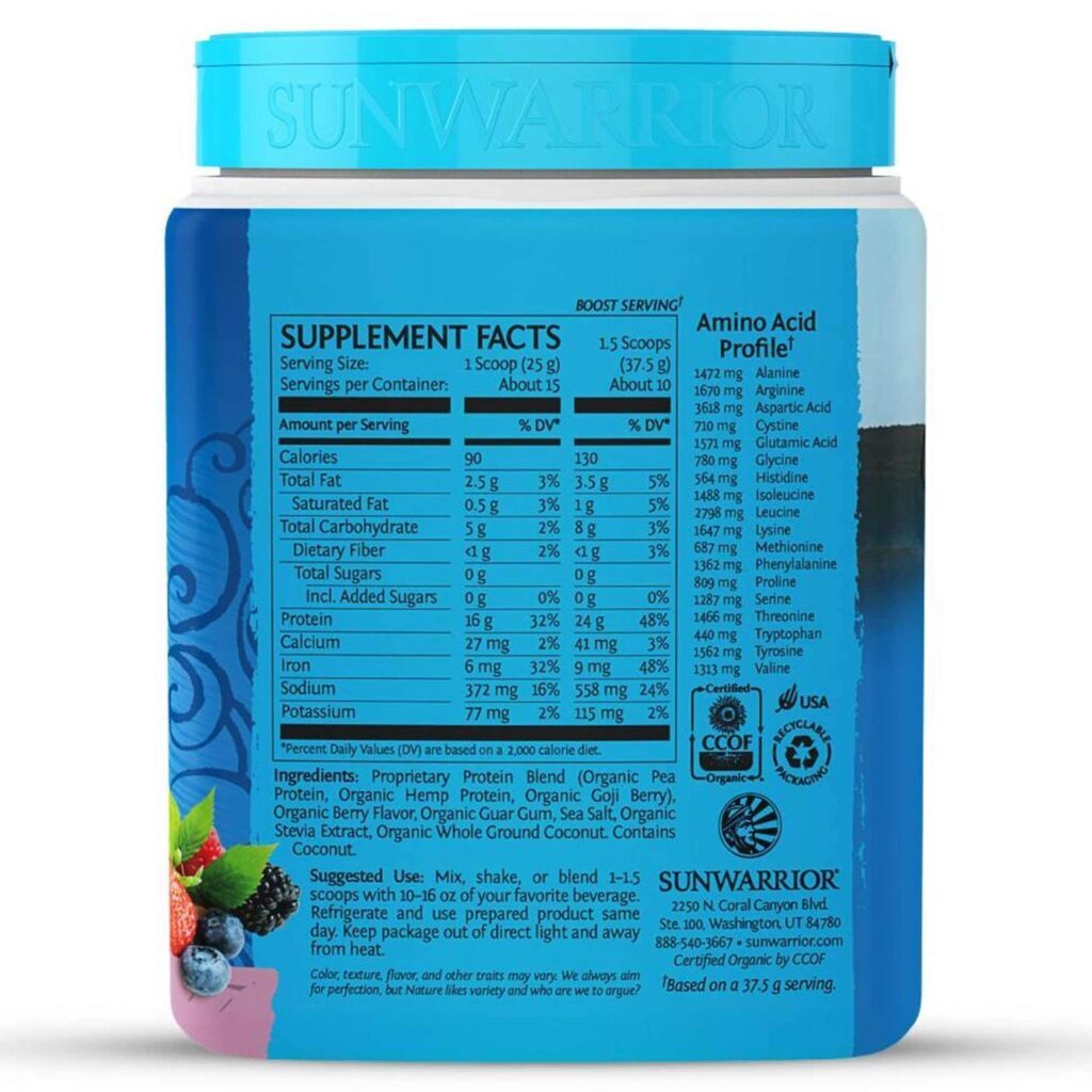Sunwarrior Proteína Mistura de Guerreiro - Baga - 375g - Imagem 2