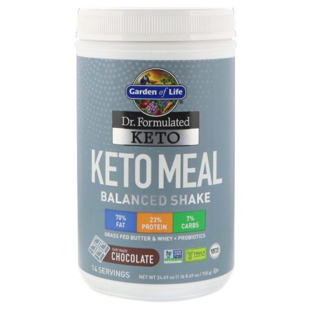 Garden of Life, Shake Balanceado de Refeição Formulado Keto - Sabor Chocolate - 700 g (24,69 oz)