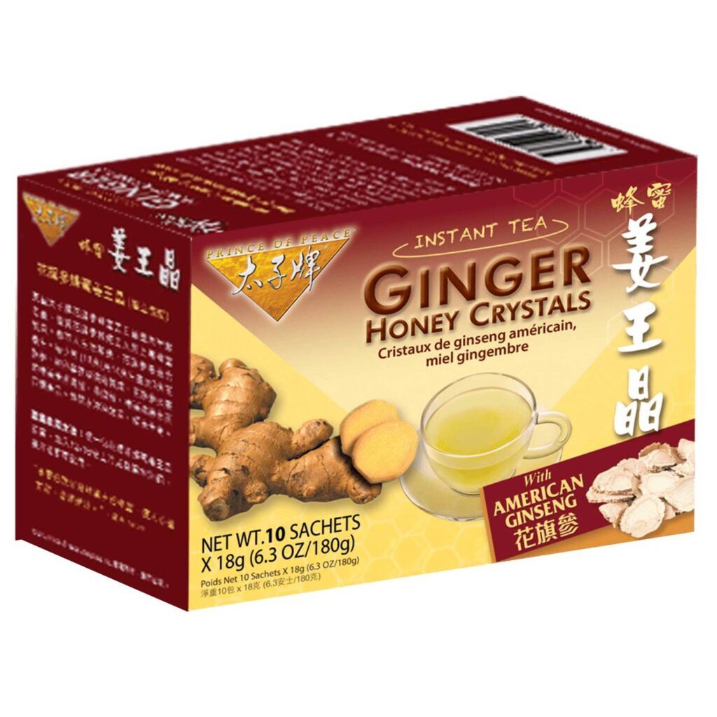 Prince of Peace Cristais de Gengibre e Mel com Ginseng Americano - 10 Saquinhos de Chá para Energia e Bem-Estar