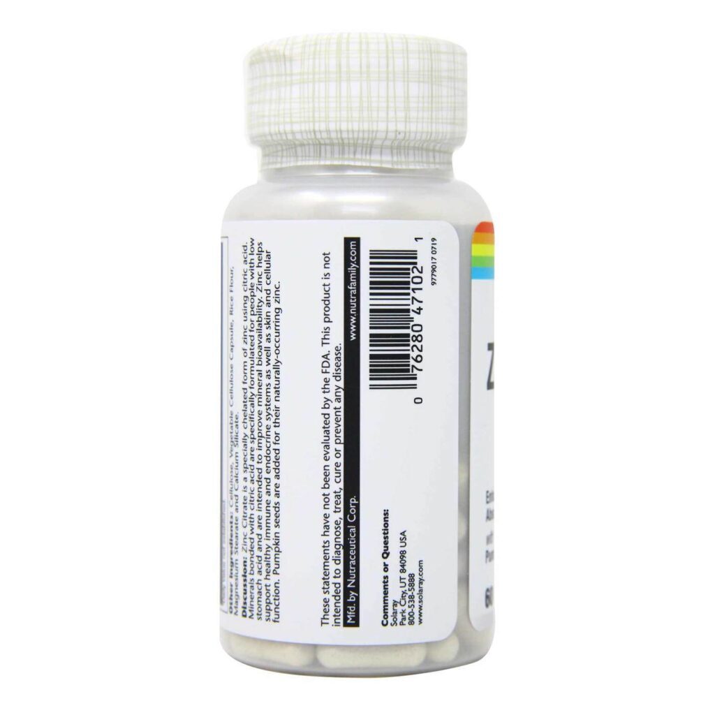 Solaray BioCitrate de Zinco 60 Cápsulas Vegetarianas: Saúde Imunológica e Bem-Estar - Imagem 4