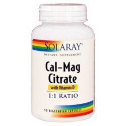 Solaray Cal-Mag Citrato com Vitamina D 1:1 - 90 Cápsulas Vegetarianas para Ossos Fortes