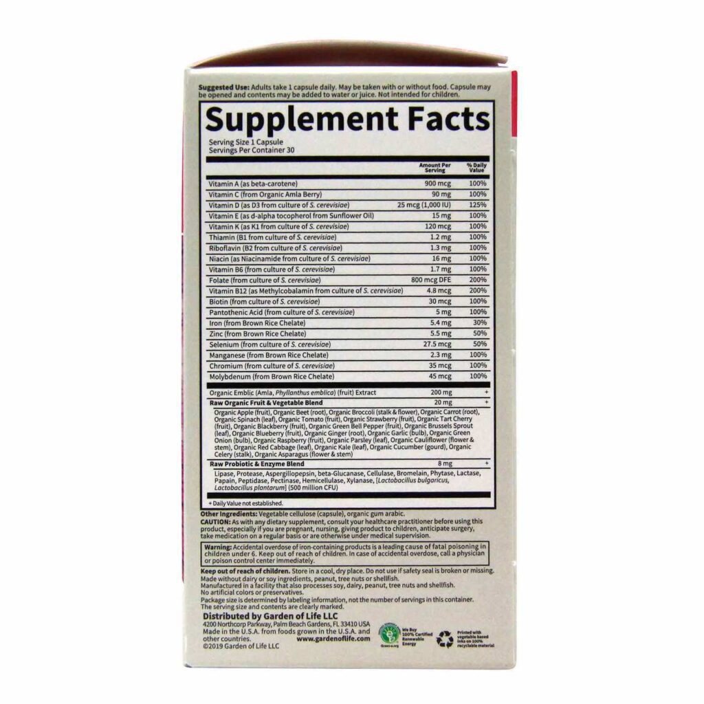 Garden of Life Vitamin Code RAW One Mulheres Multivitamínico Vegano 30 Cápsulas - Imagem 2