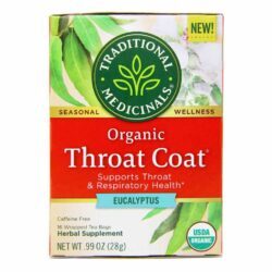 Chá Throat Coat Tradicional Medicinals Suporte Garganta Eucalipto 16 Saquinhos