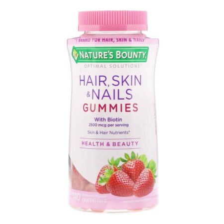 Nature's Bounty, Hair, Skin & Nails Gummies Vitaminas para Cabelo Pele e Unhas com Biotina, Morango - 140 Gomas