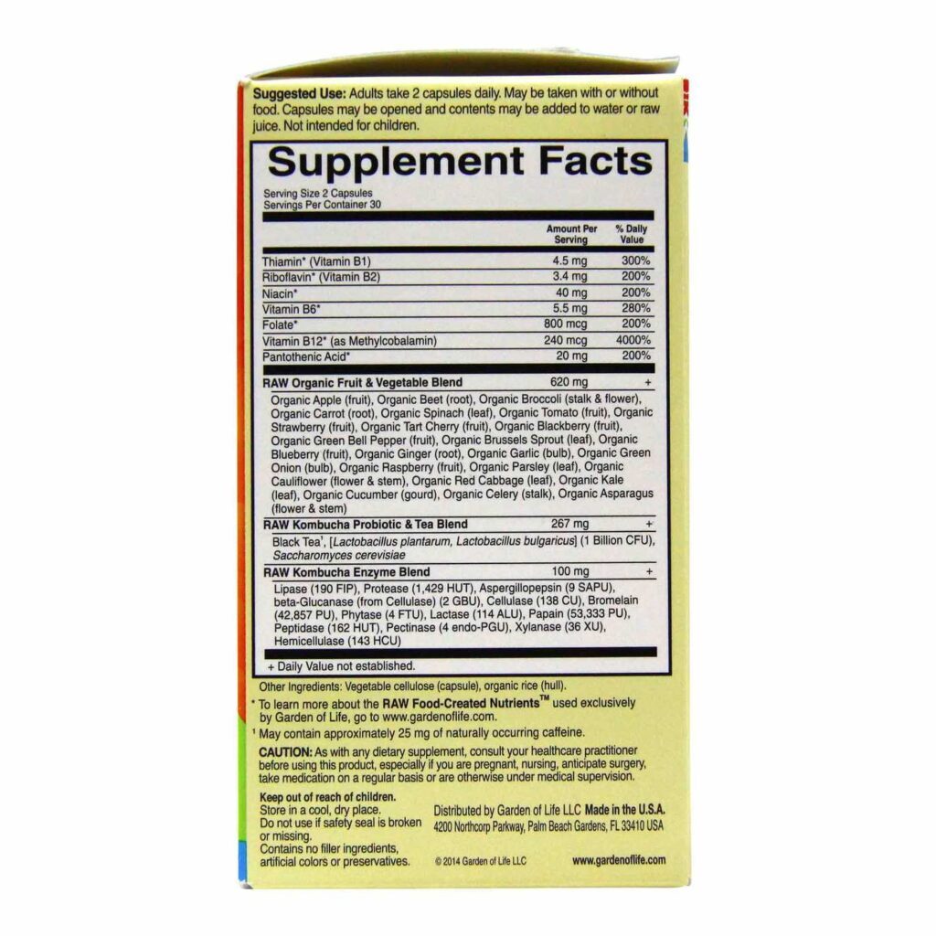 Garden of Life Vitamin Code Kombucha RAW - 60 Cápsulas para Saúde Intestinal - Imagem 2