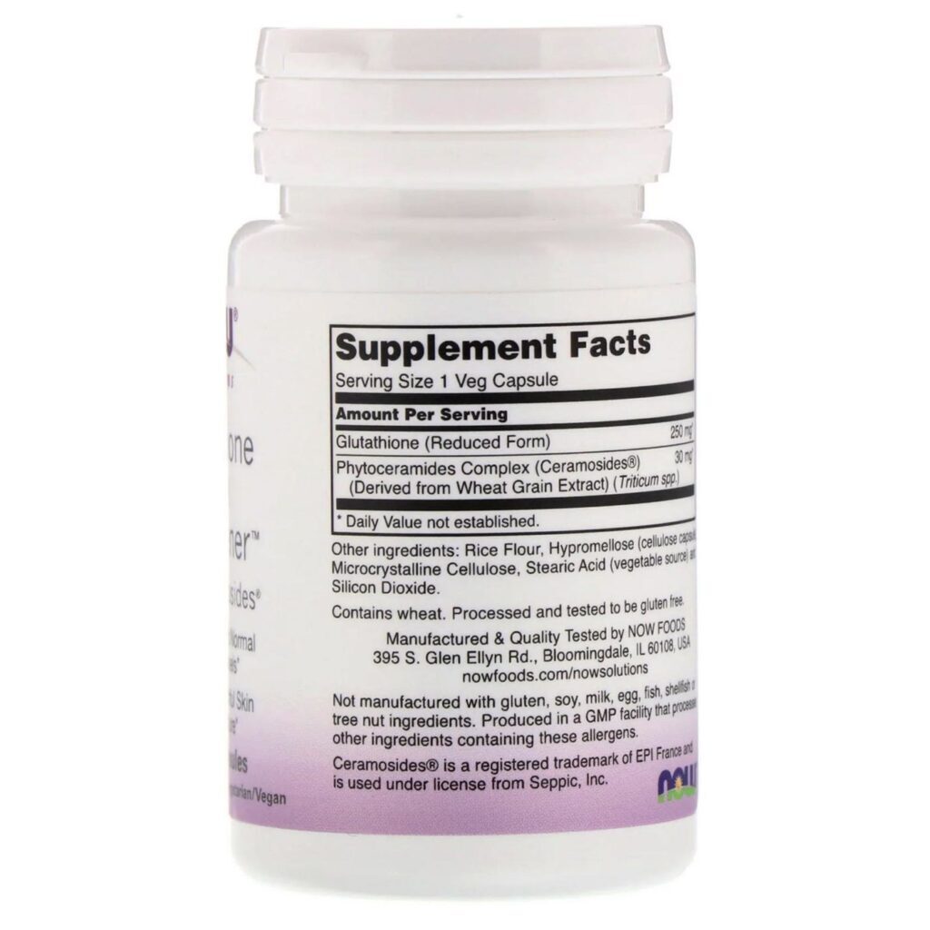 Now Foods Glutationa com Ceramosides 30 Cápsulas Vegetarianas - Clareamento Natural da Pele - Imagem 2