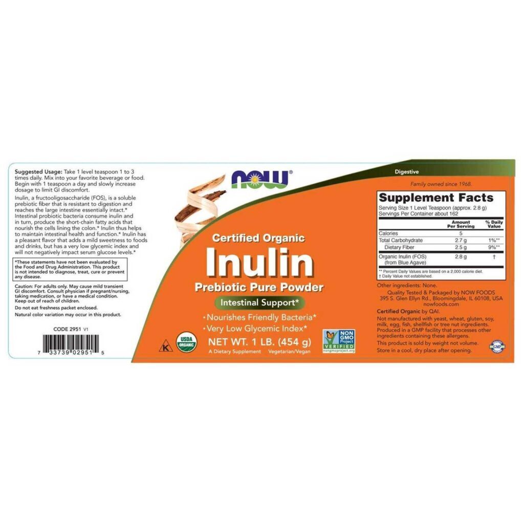 Now Foods Inulina Orgânica em Pó 454g: Fibra Prebiótica para Saúde Intestinal - Imagem 2