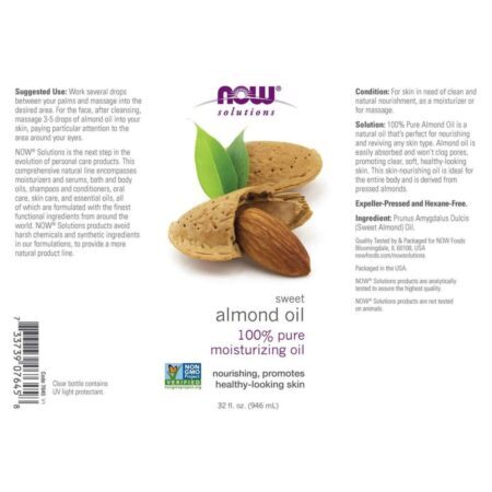 Now Foods Óleo de Amêndoas Doces Puro 946ml: Hidratação Profunda para Pele e Cabelos - Imagem 2