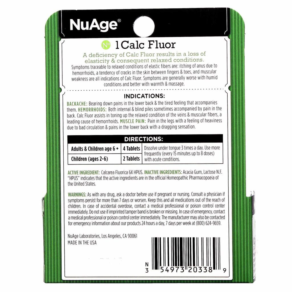 NuAge Homeopathic Remedies Fluoreto de Cálcio 125 Tabletes para Bem-Estar Ósseo e Dental - Imagem 2