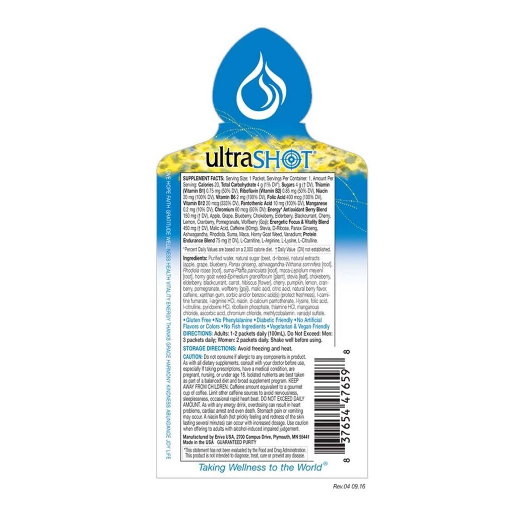 Eniva UltraSHOT Healthy Energy Packets - 20 Sachês: Energia Saudável e Foco - Imagem 2