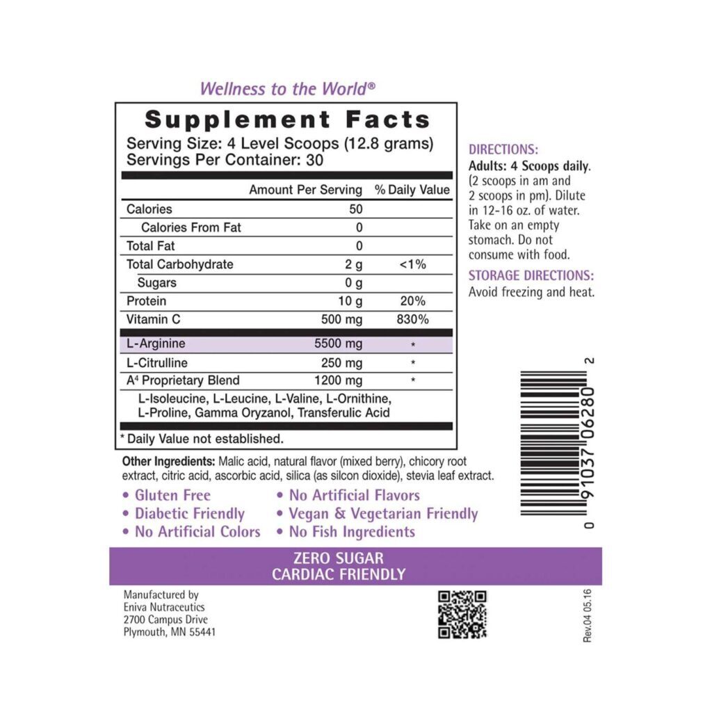 Eniva Vascular Advantage L-Arginine Complex - 385g: Sua Fórmula Avançada para Saúde Vascular no Brasil - Imagem 2